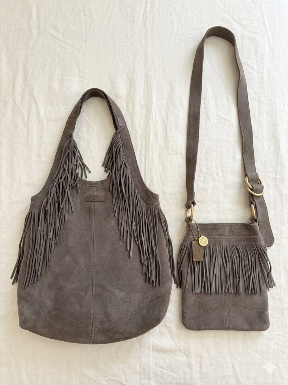 Mommy and Me UGG Australia Lea Suede Fringe Boho Bag Set Western Grey Charcoal